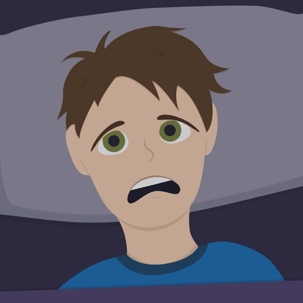 A cartoon of a scared person